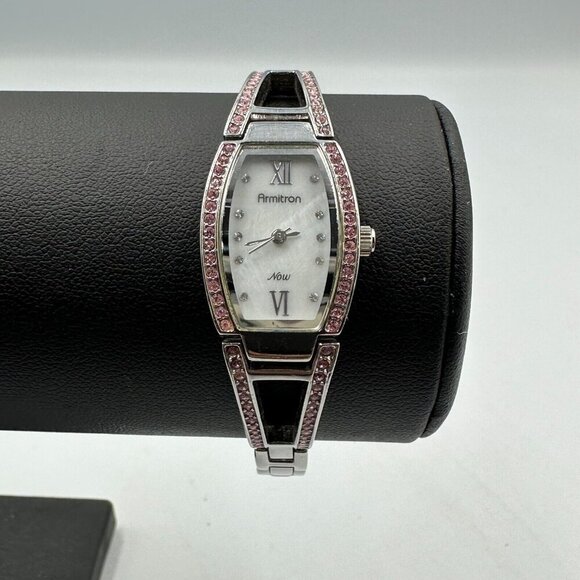 3/$30 Armitron Watch Women Silver Tone Pink Bling White Dial New Battery 7" - Picture 4 of 12